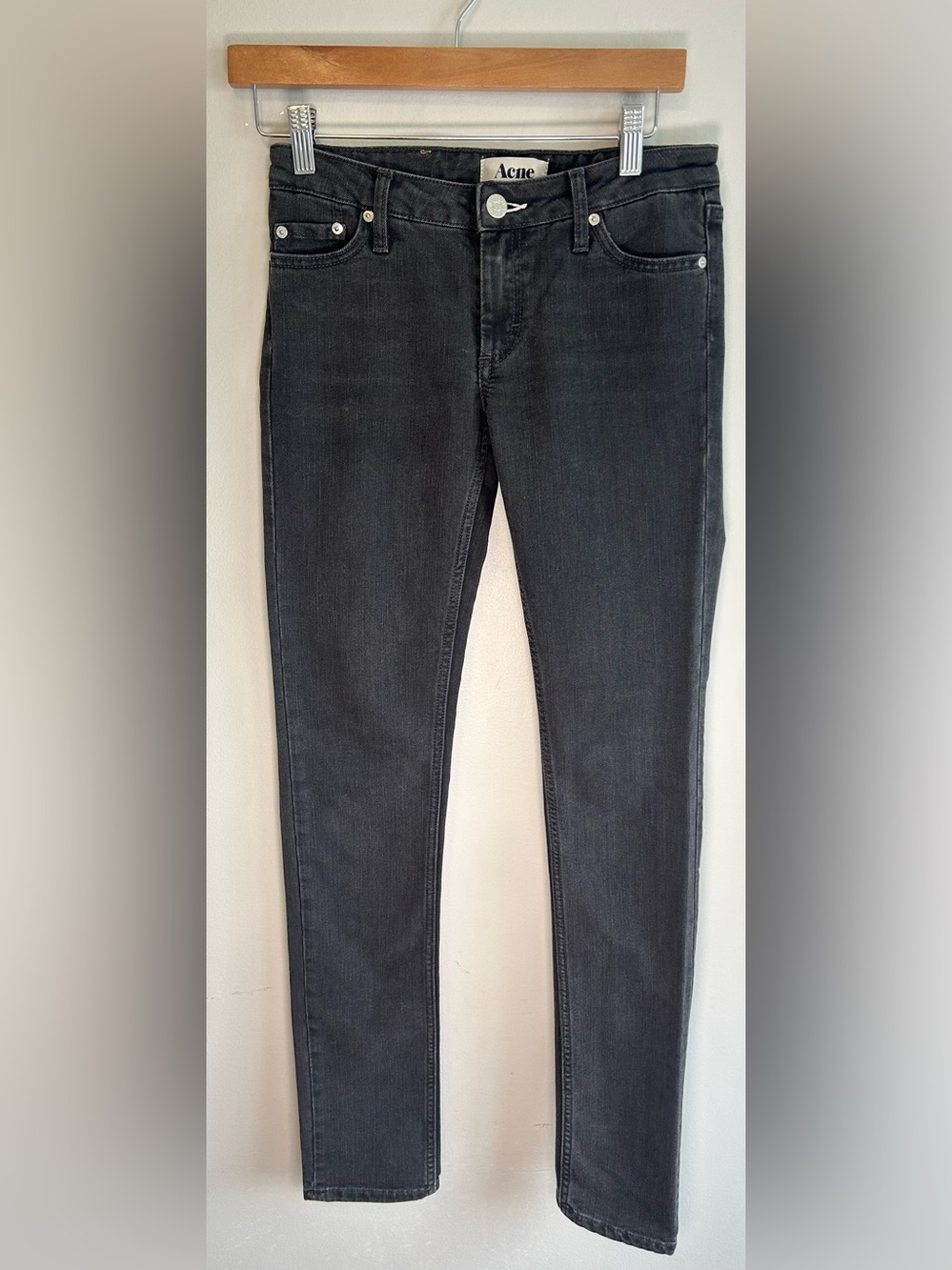 ACNE Kex Blacks Women's Jeans Size 27x32 Black Zip Fly Stretch Slim Fit